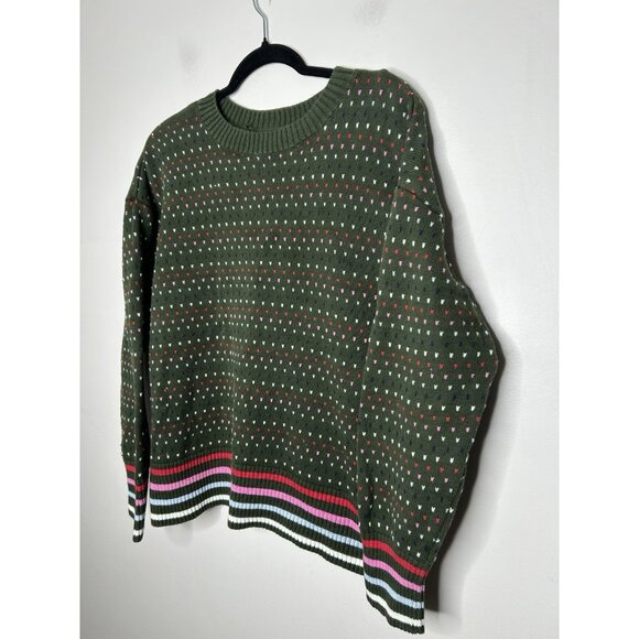 Lands’ End Drifter Sweater Women’s Green Muti Color Knit Crew Neck Plus Size 1X - Picture 3 of 6